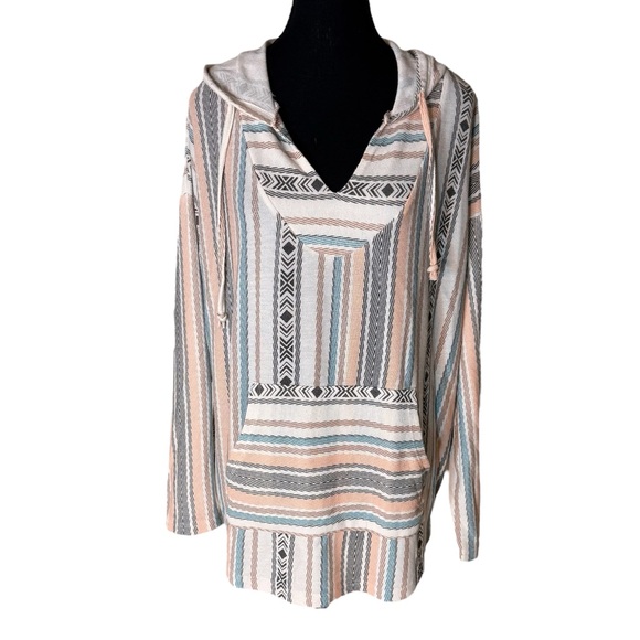 Warehouse One Tops - WAREHOUSE ONE Pastel Multicolour Mexican Baja Jerga Pullover Beachy Surf Boho XL